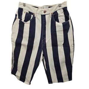 Vintage Venezia Women's Y2K 90s Blue & White Striped Denim High-Waisted Shorts S